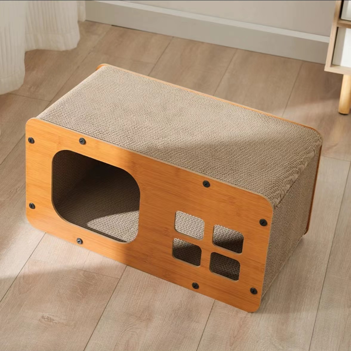 Natural Wood Color Cat House
